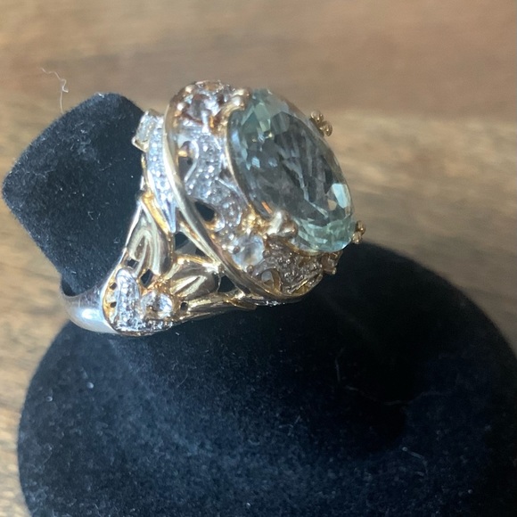 Prasiolite Amethyst. Ring. SZ 5. SS two tone. 5 Ct. Oval - Picture 6 of 9